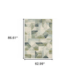 5' X 7' Blue Green Grey Gold And Ivory Geometric Power Loom Stain Resistant Area Rug - Homeroots - Flyclothing LLC