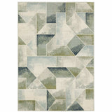 8' X 10' Blue Green Grey Gold And Ivory Geometric Power Loom Stain Resistant Area Rug - Homeroots - Flyclothing LLC