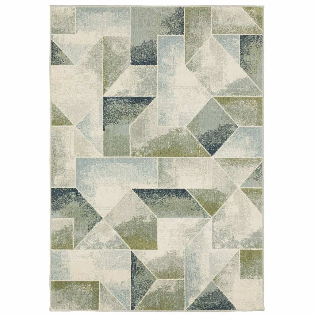 8' X 10' Blue Green Grey Gold And Ivory Geometric Power Loom Stain Resistant Area Rug - Homeroots - Flyclothing LLC