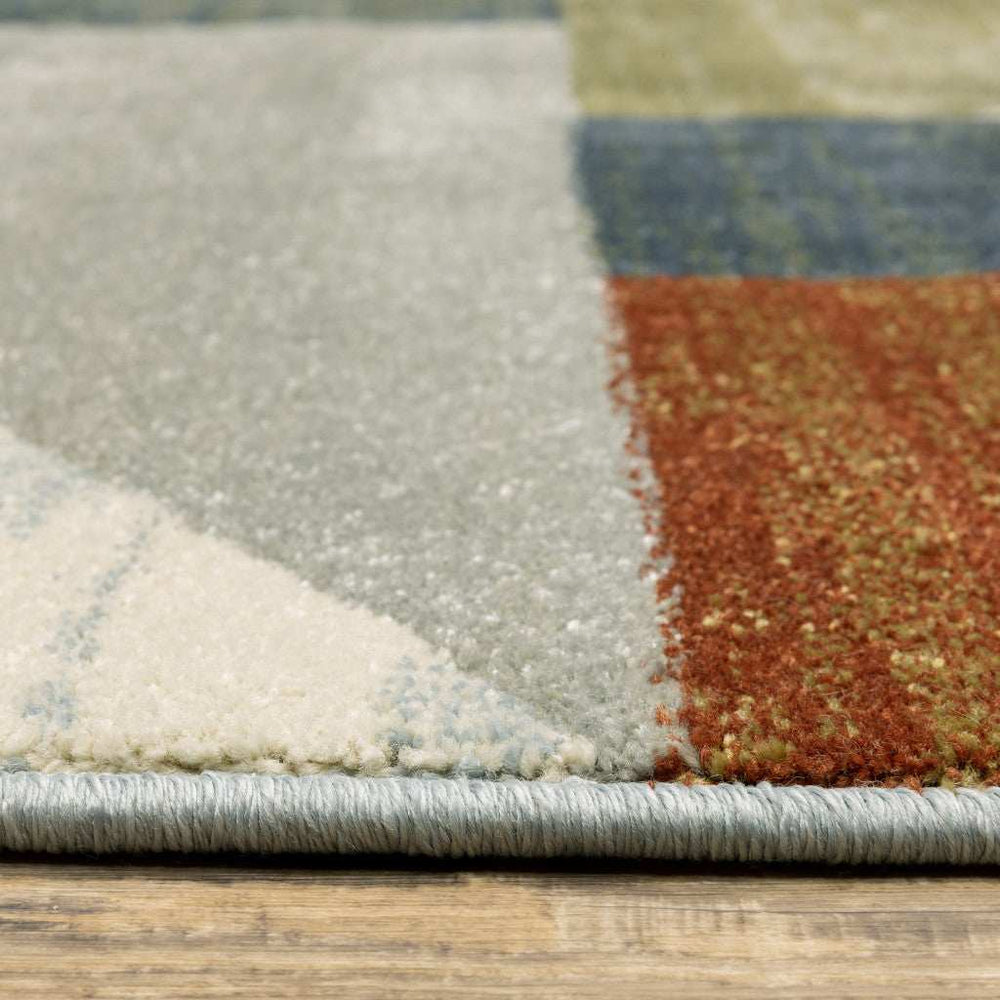 8' X 10' Grey Teal Blue Rust Green And Ivory Geometric Power Loom Stain Resistant Area Rug - Homeroots - Flyclothing LLC