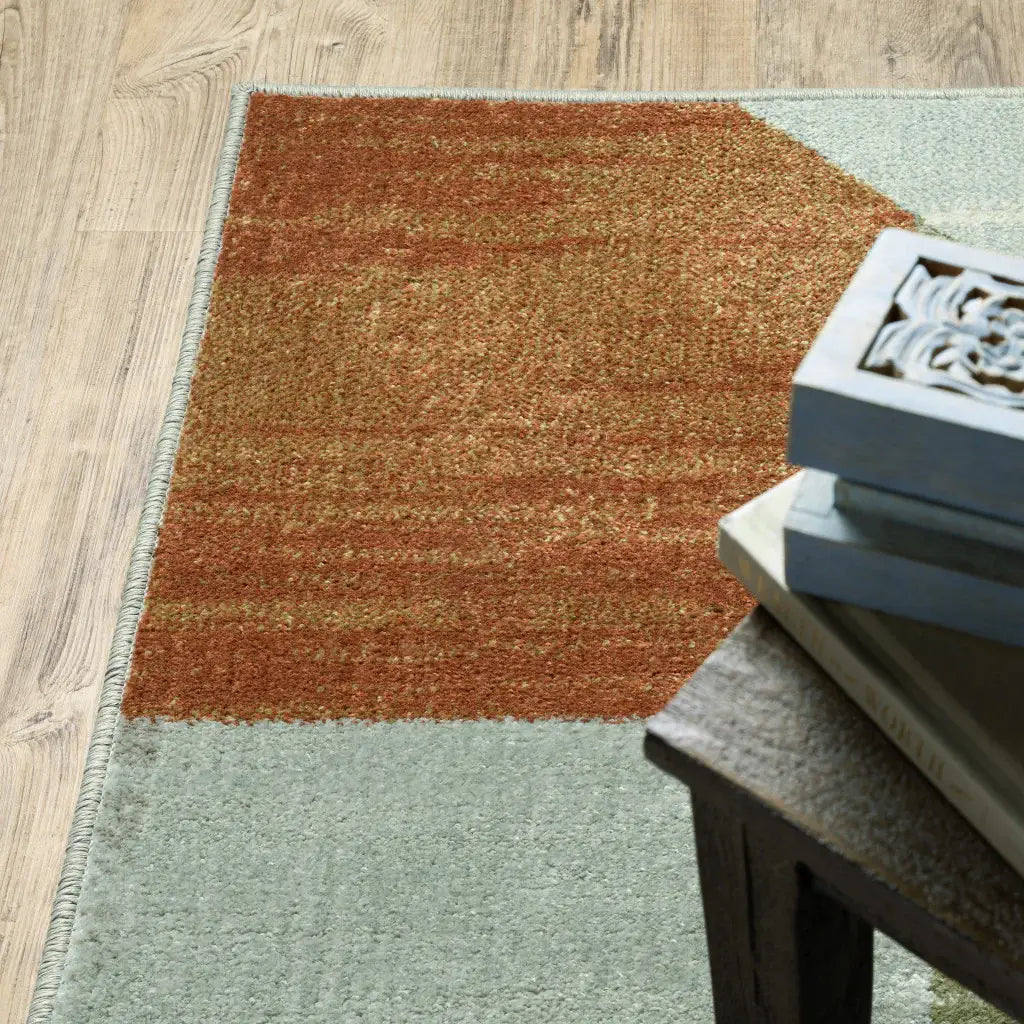 8' X 10' Grey Teal Blue Rust Green And Ivory Geometric Power Loom Stain Resistant Area Rug - Homeroots - Flyclothing LLC
