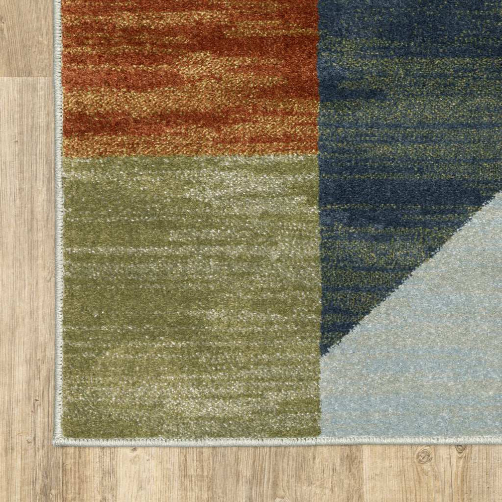 8' X 10' Grey Teal Blue Rust Green And Ivory Geometric Power Loom Stain Resistant Area Rug - Homeroots - Flyclothing LLC