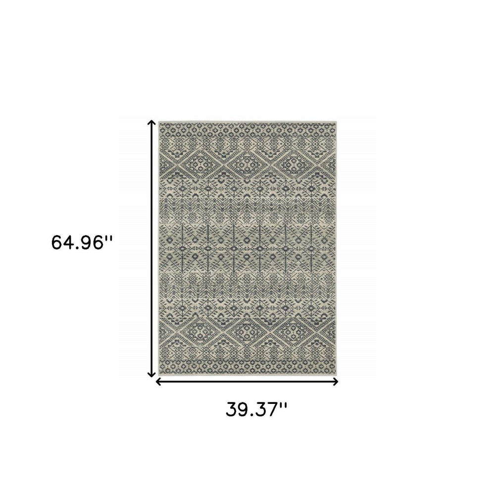 3' X 5' Blue And Beige Geometric Power Loom Stain Resistant Area Rug - Homeroots - Flyclothing LLC