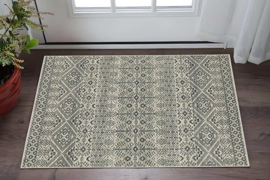 3' X 5' Blue And Beige Geometric Power Loom Stain Resistant Area Rug - Homeroots - Flyclothing LLC