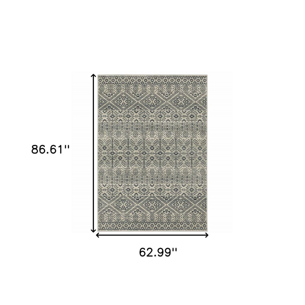 5' X 7' Blue And Beige Geometric Power Loom Stain Resistant Area Rug - Homeroots - Flyclothing LLC