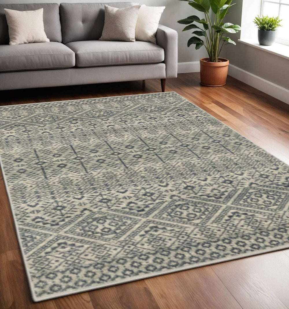 5' X 7' Blue And Beige Geometric Power Loom Stain Resistant Area Rug - Homeroots - Flyclothing LLC