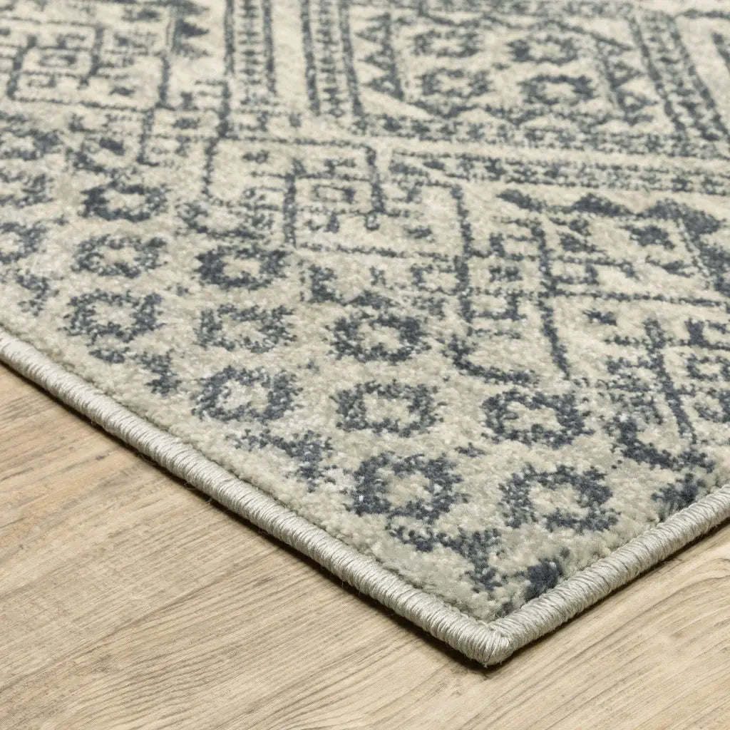 5' X 7' Blue And Beige Geometric Power Loom Stain Resistant Area Rug - Homeroots - Flyclothing LLC