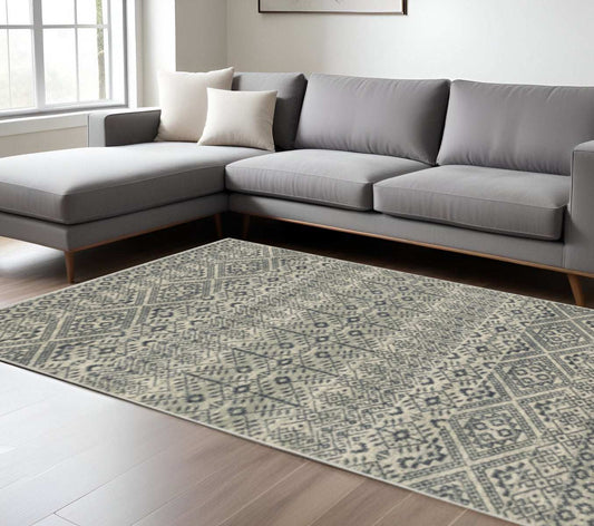 6' X 9' Blue And Beige Geometric Power Loom Stain Resistant Area Rug - Homeroots - Flyclothing LLC