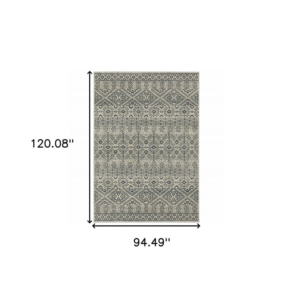 8' X 10' Blue And Beige Geometric Power Loom Stain Resistant Area Rug - Homeroots - Flyclothing LLC