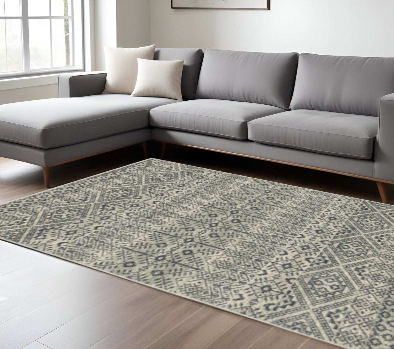 8' X 10' Blue And Beige Geometric Power Loom Stain Resistant Area Rug - Homeroots - Flyclothing LLC