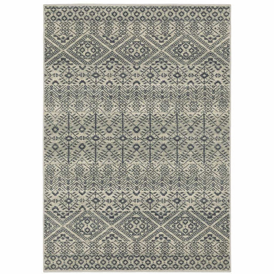 8' X 10' Blue And Beige Geometric Power Loom Stain Resistant Area Rug - Homeroots - Flyclothing LLC