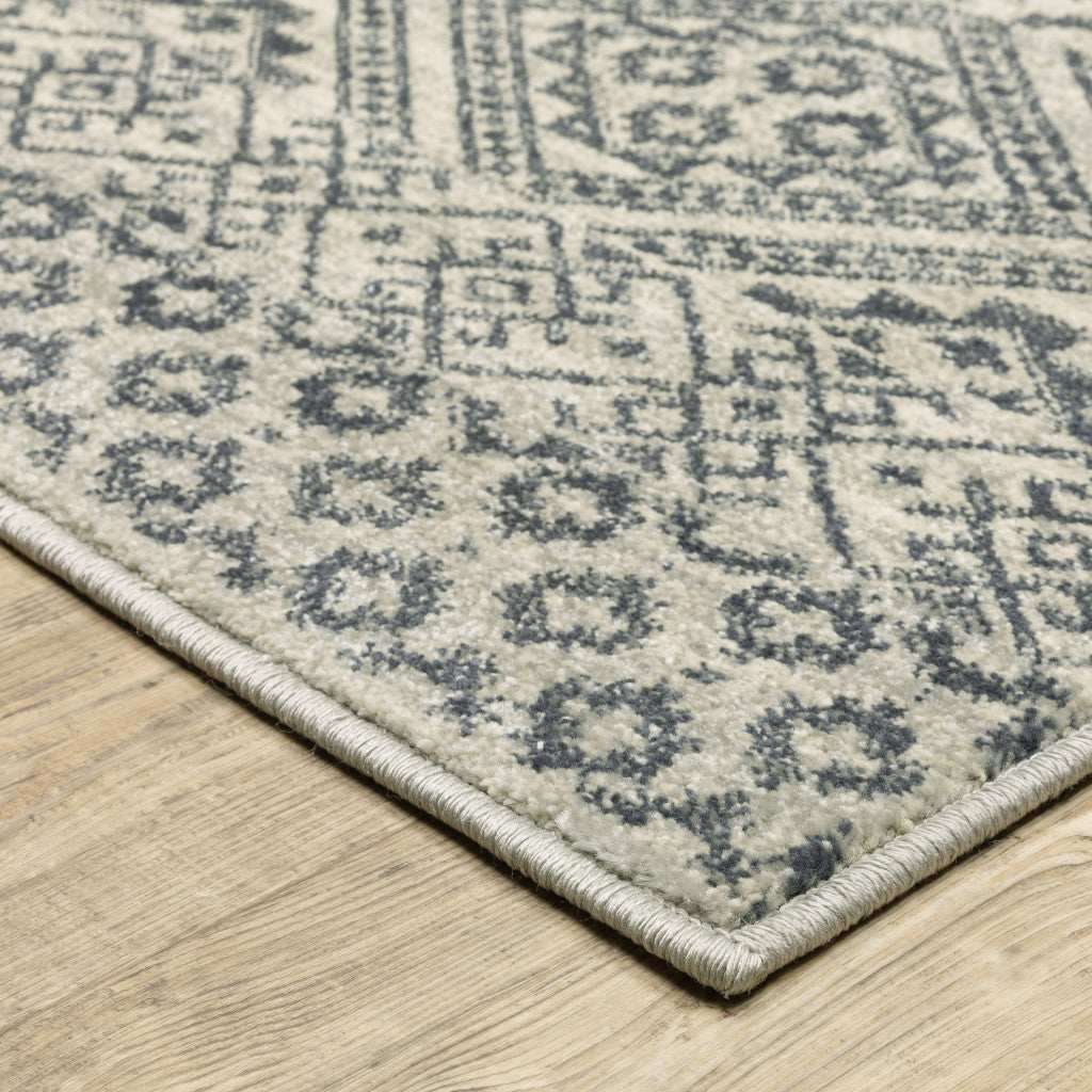 8' X 10' Blue And Beige Geometric Power Loom Stain Resistant Area Rug - Homeroots - Flyclothing LLC
