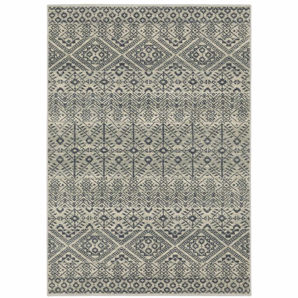 10' X 13' Blue And Beige Geometric Power Loom Stain Resistant Area Rug - Homeroots - Flyclothing LLC