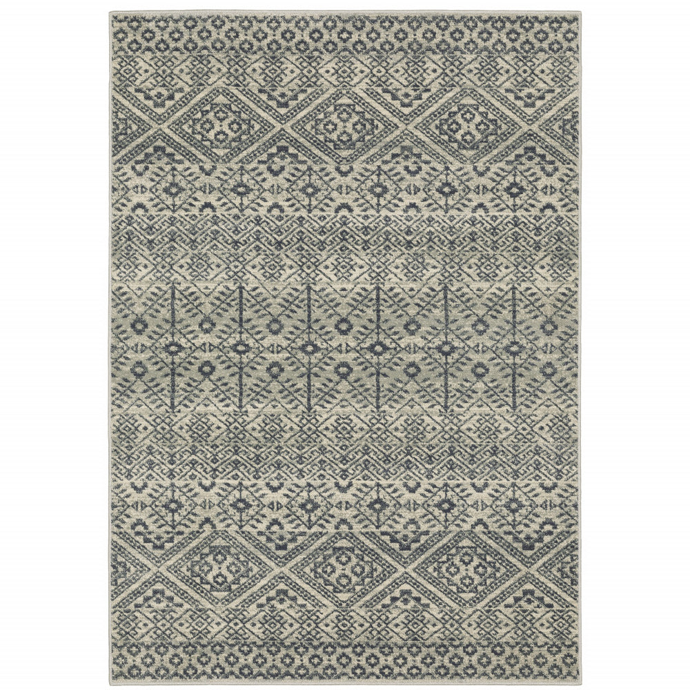 10' X 13' Blue And Beige Geometric Power Loom Stain Resistant Area Rug - Homeroots