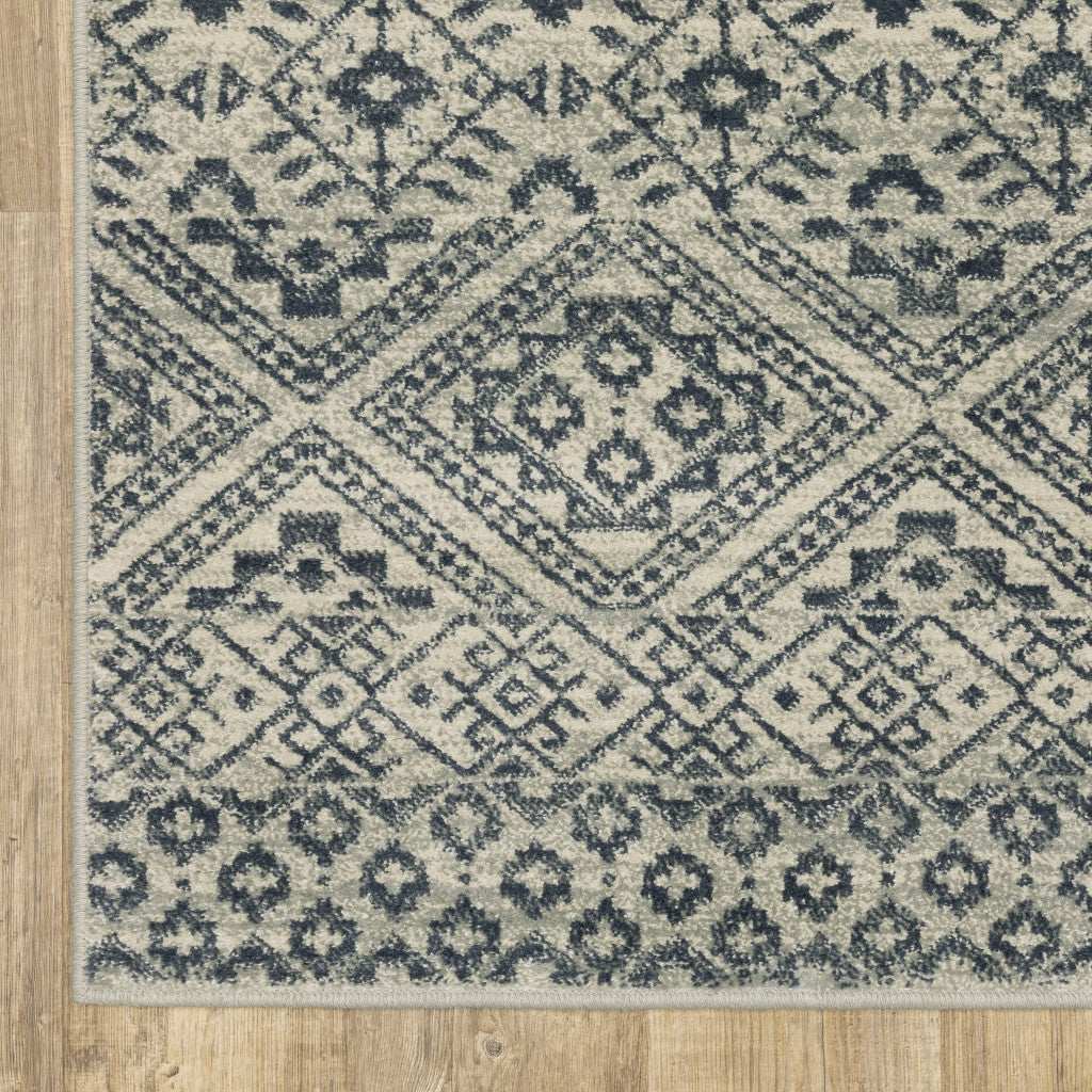 10' X 13' Blue And Beige Geometric Power Loom Stain Resistant Area Rug - Homeroots - Flyclothing LLC