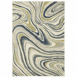10' X 13' Ivory Blue And Beige Abstract Power Loom Stain Resistant Area Rug - Homeroots - Flyclothing LLC