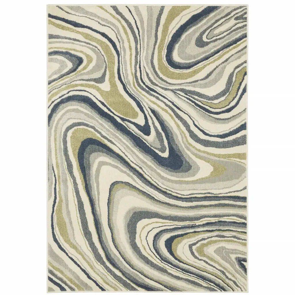 10' X 13' Ivory Blue And Beige Abstract Power Loom Stain Resistant Area Rug - Homeroots - Flyclothing LLC