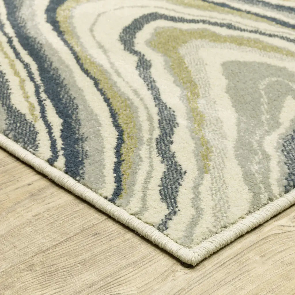 10' X 13' Ivory Blue And Beige Abstract Power Loom Stain Resistant Area Rug - Homeroots - Flyclothing LLC