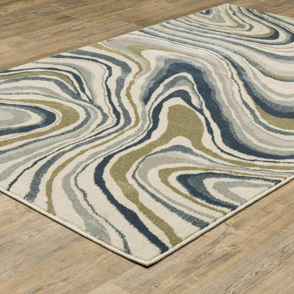 10' X 13' Ivory Blue And Beige Abstract Power Loom Stain Resistant Area Rug - Homeroots - Flyclothing LLC