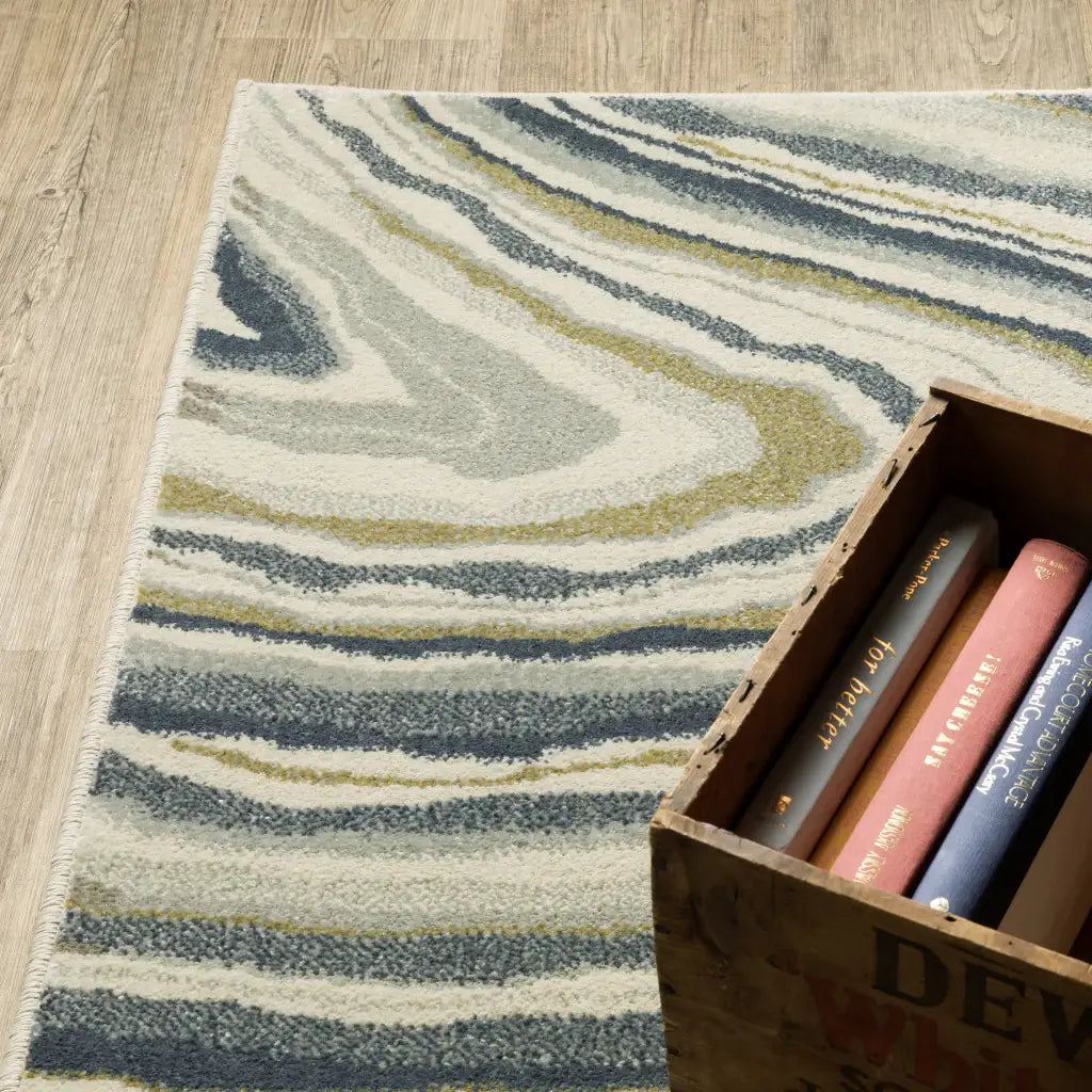 10' X 13' Ivory Blue And Beige Abstract Power Loom Stain Resistant Area Rug - Homeroots - Flyclothing LLC