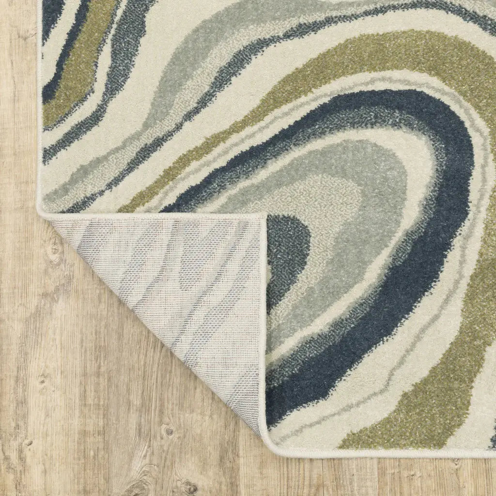 10' X 13' Ivory Blue And Beige Abstract Power Loom Stain Resistant Area Rug - Homeroots - Flyclothing LLC