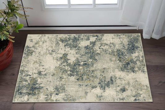 3' X 5' Beige Teal Grey And Gold Abstract Power Loom Stain Resistant Area Rug - Homeroots - Flyclothing LLC