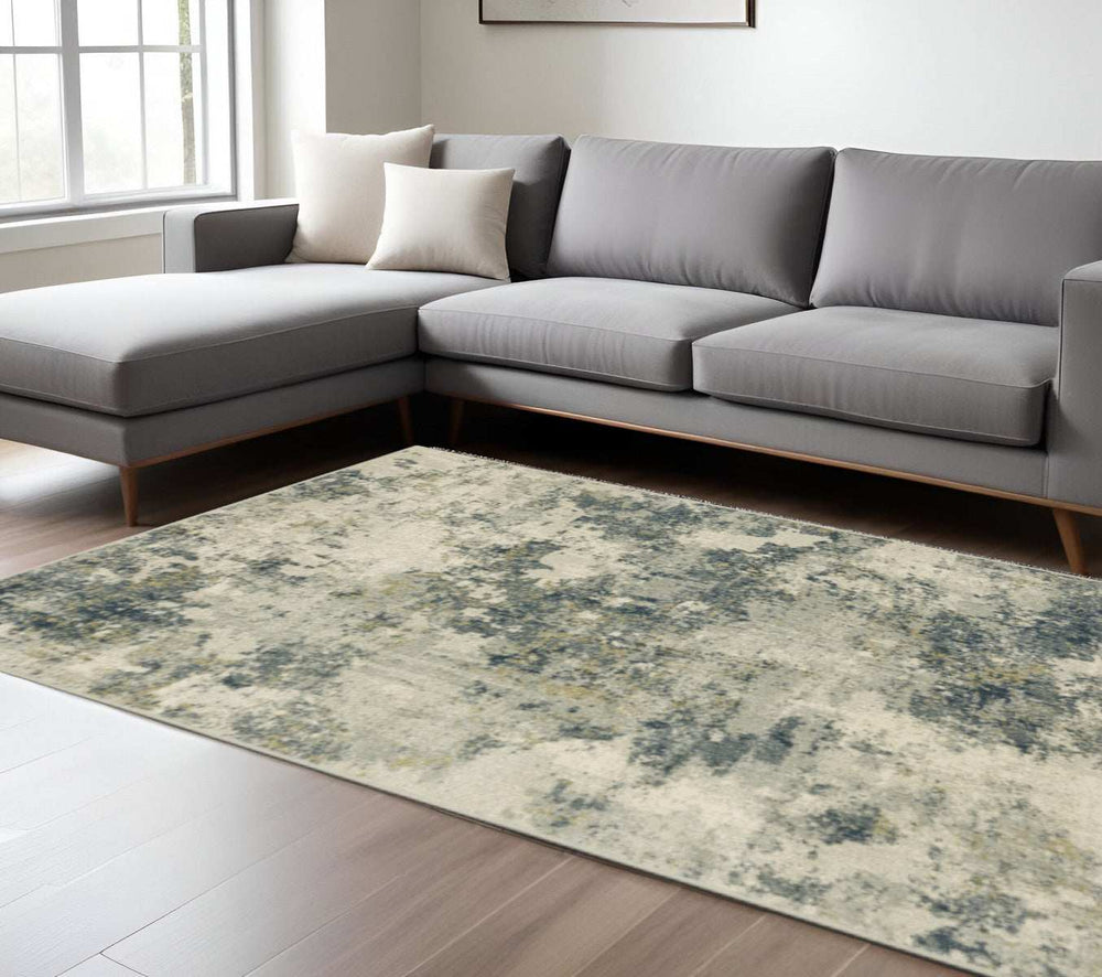6' X 9' Beige Teal Grey And Gold Abstract Power Loom Stain Resistant Area Rug - Homeroots - Flyclothing LLC