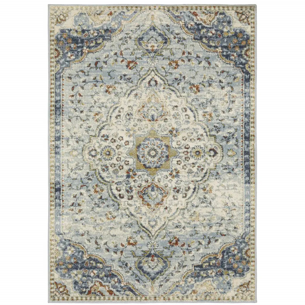 5' X 7' Blue Beige Rust Gold And Teal Oriental Power Loom Stain Resistant Area Rug - Homeroots - Flyclothing LLC