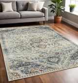5' X 7' Blue Beige Rust Gold And Teal Oriental Power Loom Stain Resistant Area Rug - Homeroots - Flyclothing LLC
