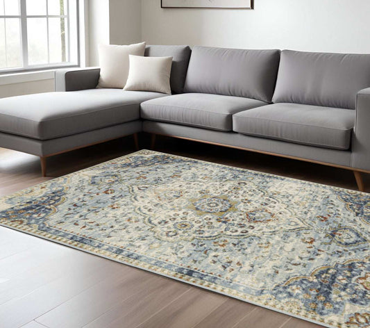 6' X 9' Blue Beige Rust Gold And Teal Oriental Power Loom Stain Resistant Area Rug - Homeroots - Flyclothing LLC