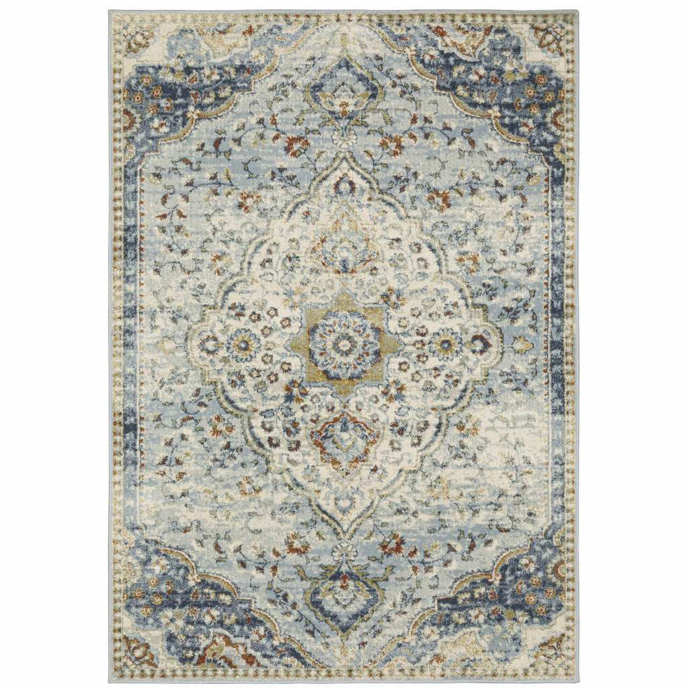 8' X 10' Blue Beige Rust Gold And Teal Oriental Power Loom Stain Resistant Area Rug - Homeroots - Flyclothing LLC