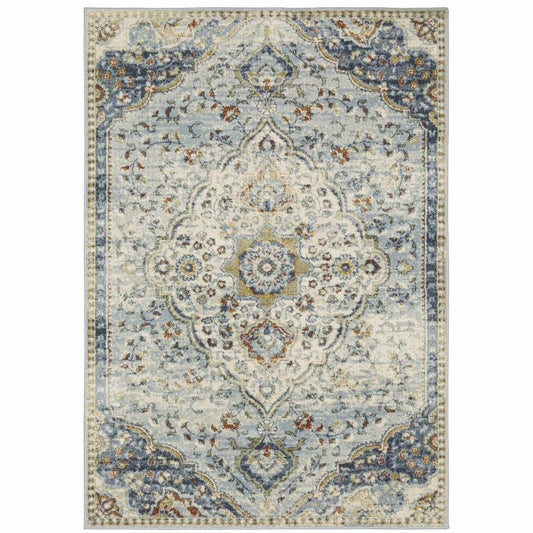 8' X 10' Blue Beige Rust Gold And Teal Oriental Power Loom Stain Resistant Area Rug - Homeroots - Flyclothing LLC