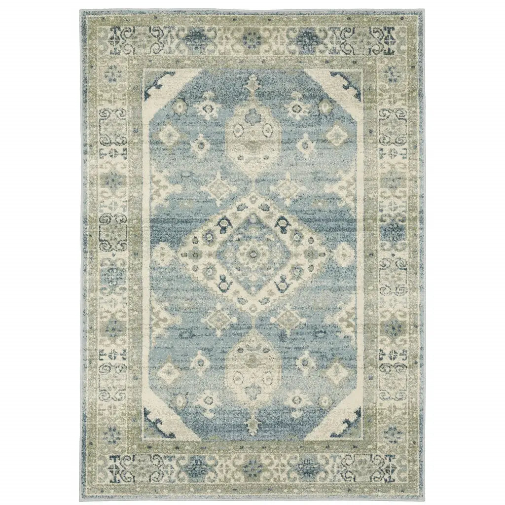 5' X 7' Blue Grey Beige And Teal Oriental Power Loom Stain Resistant Area Rug - Homeroots - Flyclothing LLC