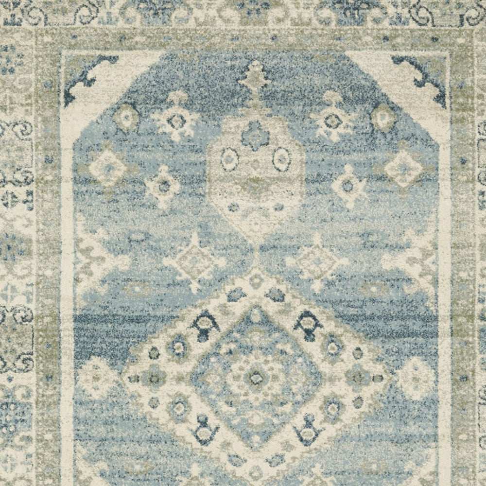5' X 7' Blue Grey Beige And Teal Oriental Power Loom Stain Resistant Area Rug - Homeroots - Flyclothing LLC