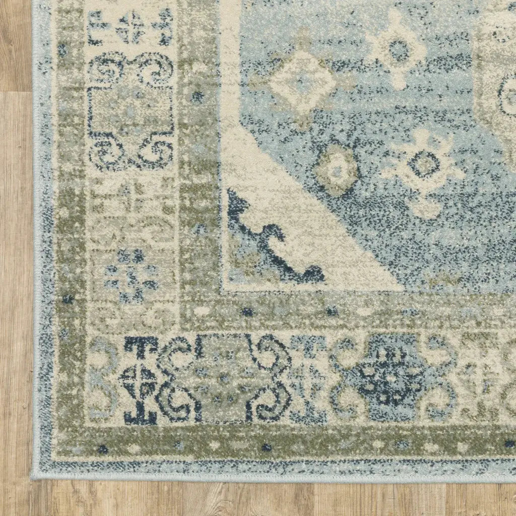 5' X 7' Blue Grey Beige And Teal Oriental Power Loom Stain Resistant Area Rug - Homeroots - Flyclothing LLC