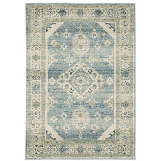 6' X 9' Blue Grey Beige And Teal Oriental Power Loom Stain Resistant Area Rug - Homeroots - Flyclothing LLC