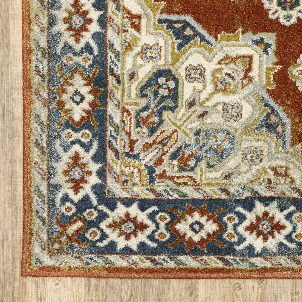 6' X 9' Rust Beige Teal Blue And Gold Oriental Power Loom Stain Resistant Area Rug - Homeroots - Flyclothing LLC