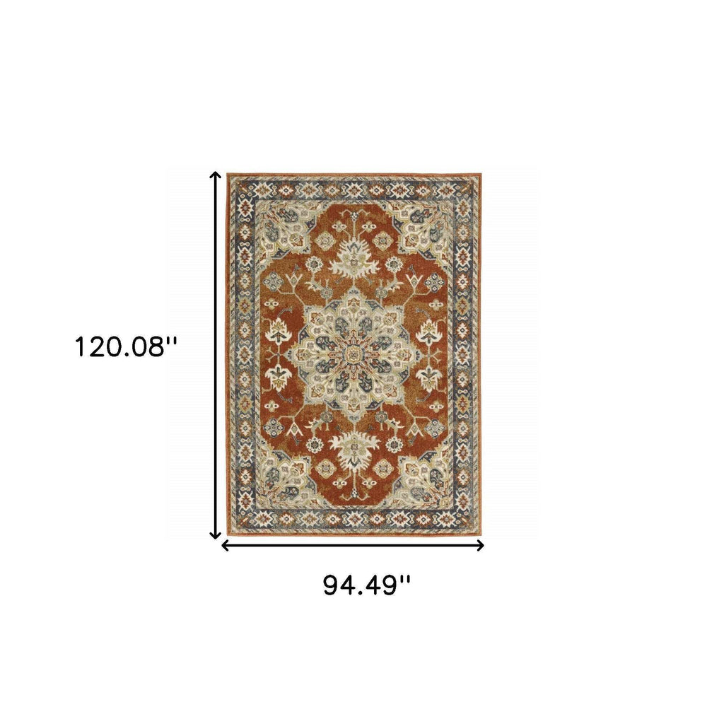 8' X 10' Rust Beige Teal Blue And Gold Oriental Power Loom Stain Resistant Area Rug - Homeroots - Flyclothing LLC