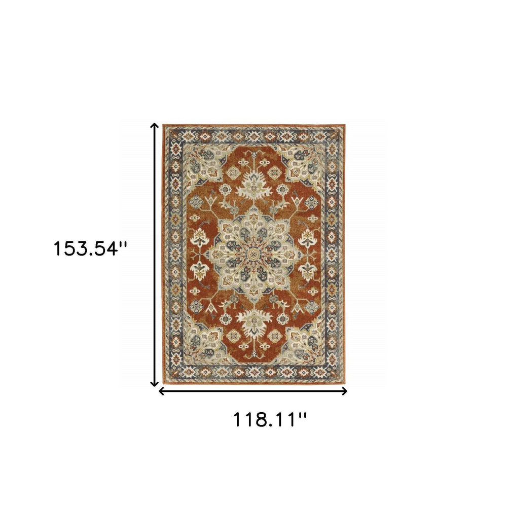 10' X 13' Rust Beige Teal Blue And Gold Oriental Power Loom Stain Resistant Area Rug - Homeroots - Flyclothing LLC