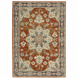 10' X 13' Rust Beige Teal Blue And Gold Oriental Power Loom Stain Resistant Area Rug - Homeroots