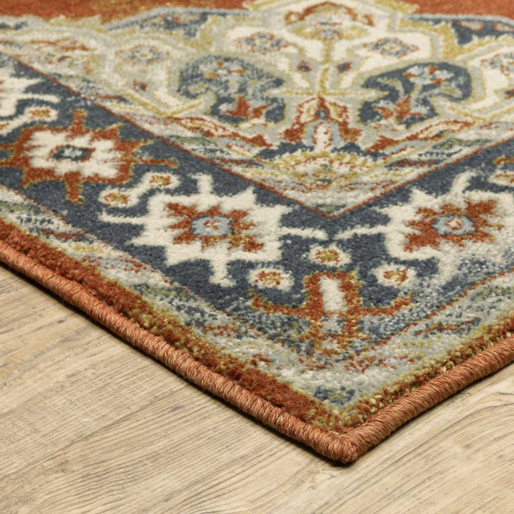 10' X 13' Rust Beige Teal Blue And Gold Oriental Power Loom Stain Resistant Area Rug - Homeroots - Flyclothing LLC