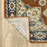 10' X 13' Rust Beige Teal Blue And Gold Oriental Power Loom Stain Resistant Area Rug - Homeroots - Flyclothing LLC