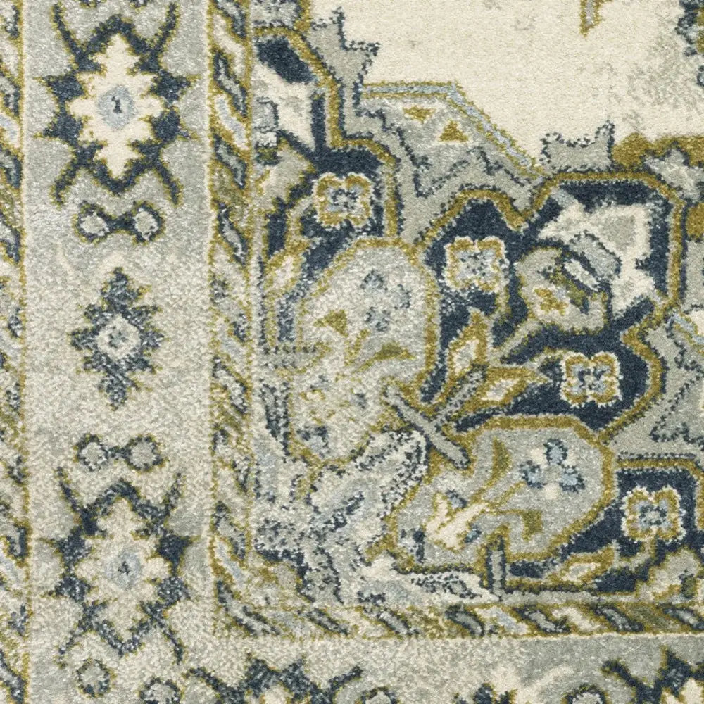 5' X 7' Ivory Blue Teal Grey And Olive Green Oriental Power Loom Stain Resistant Area Rug - Homeroots - Flyclothing LLC