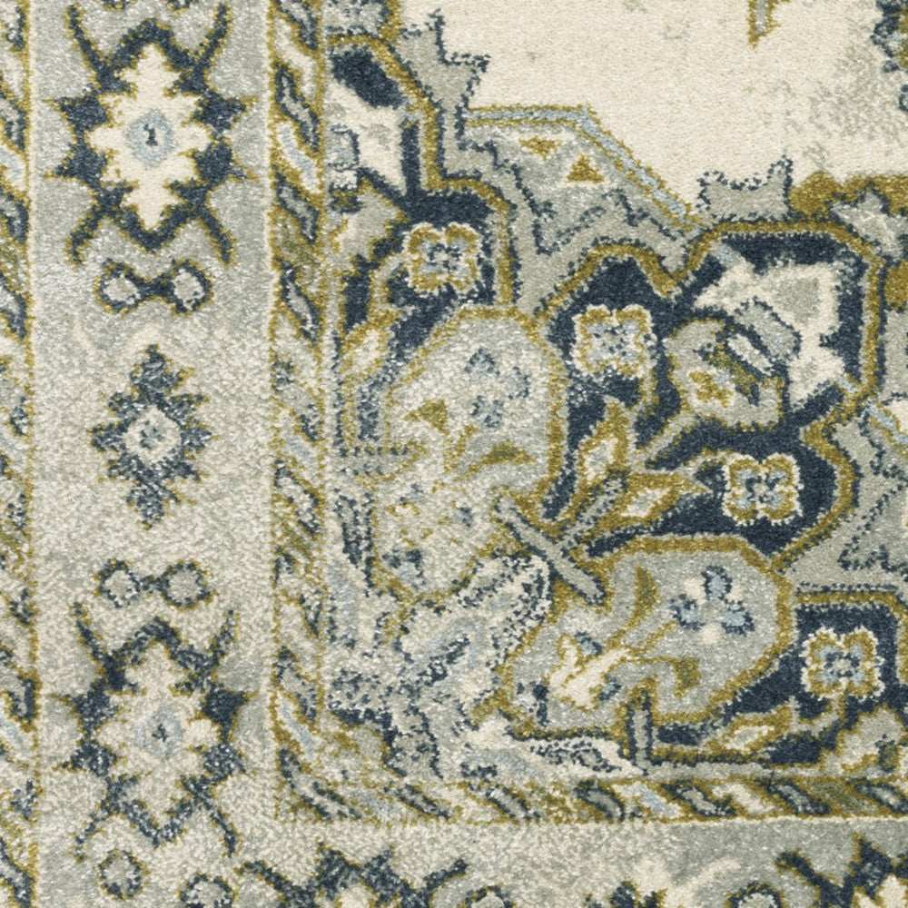 5' X 7' Ivory Blue Teal Grey And Olive Green Oriental Power Loom Stain Resistant Area Rug - Homeroots - Flyclothing LLC