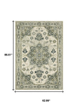 5' X 7' Ivory Blue Teal Grey And Olive Green Oriental Power Loom Stain Resistant Area Rug - Homeroots - Flyclothing LLC