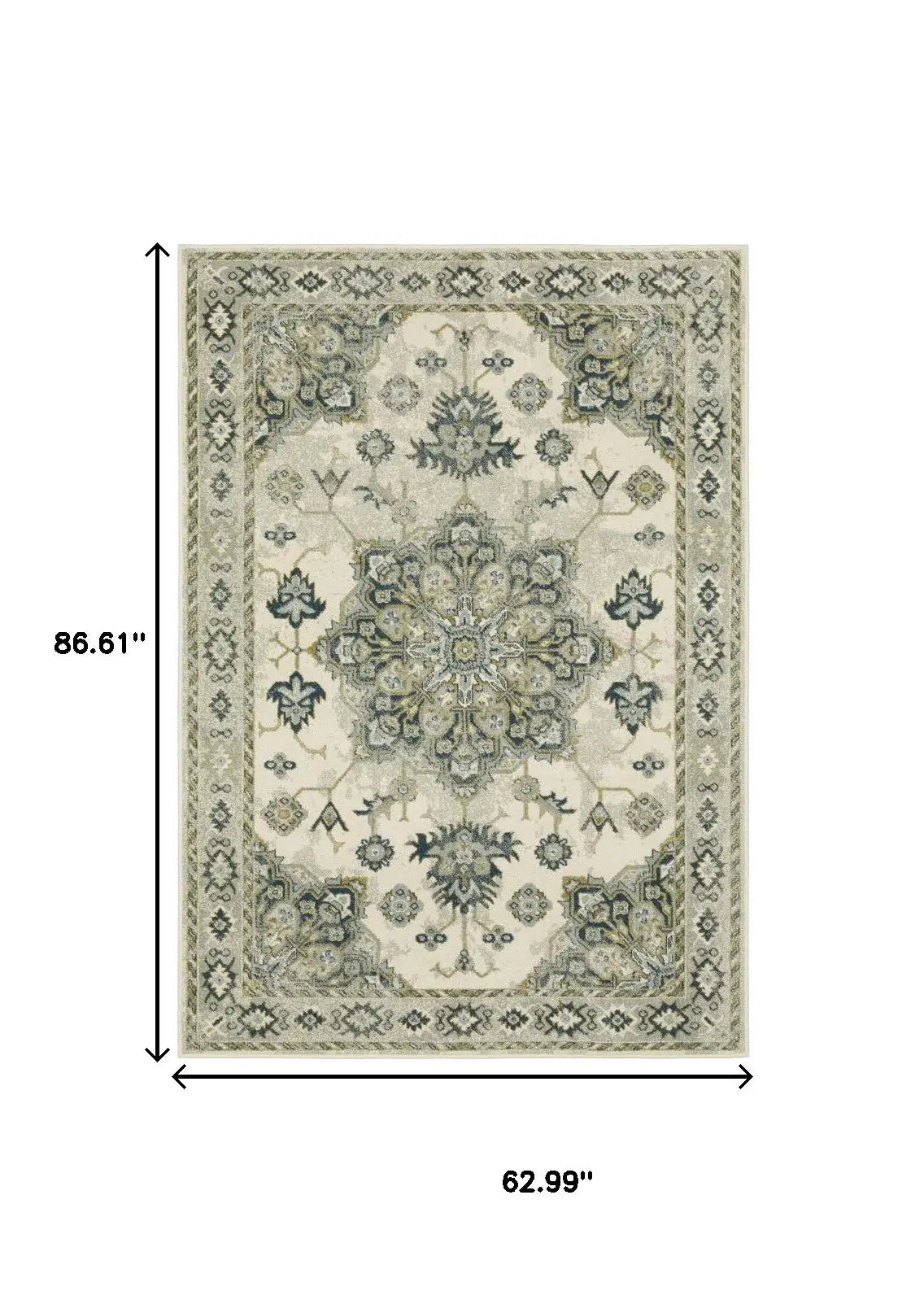 5' X 7' Ivory Blue Teal Grey And Olive Green Oriental Power Loom Stain Resistant Area Rug - Homeroots - Flyclothing LLC