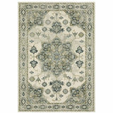 10' X 13' Ivory Blue Teal Grey And Olive Green Oriental Power Loom Stain Resistant Area Rug - Homeroots - Flyclothing LLC
