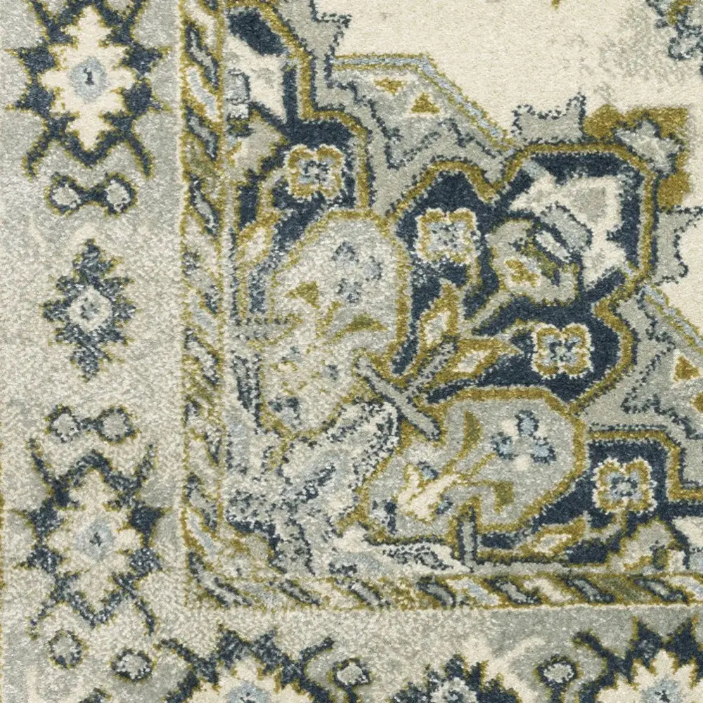 10' X 13' Ivory Blue Teal Grey And Olive Green Oriental Power Loom Stain Resistant Area Rug - Homeroots - Flyclothing LLC