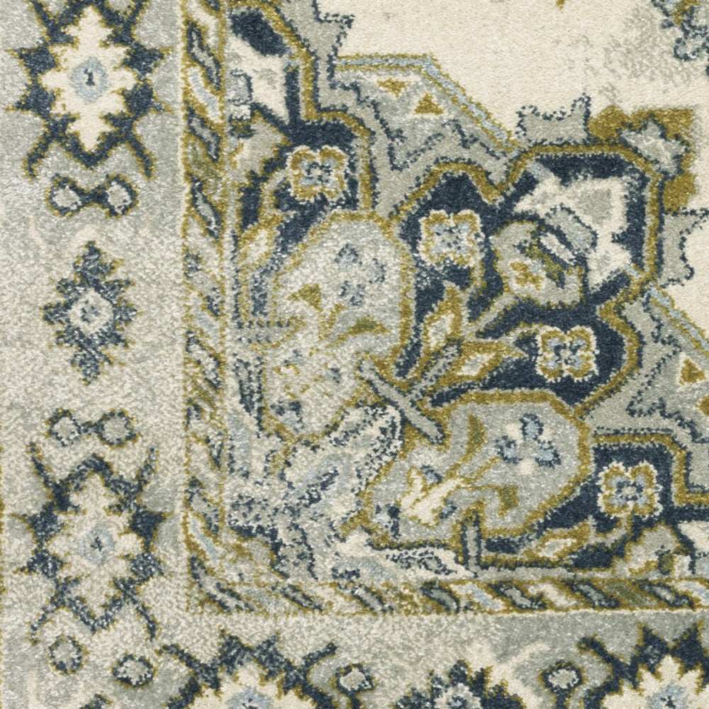 10' X 13' Ivory Blue Teal Grey And Olive Green Oriental Power Loom Stain Resistant Area Rug - Homeroots - Flyclothing LLC