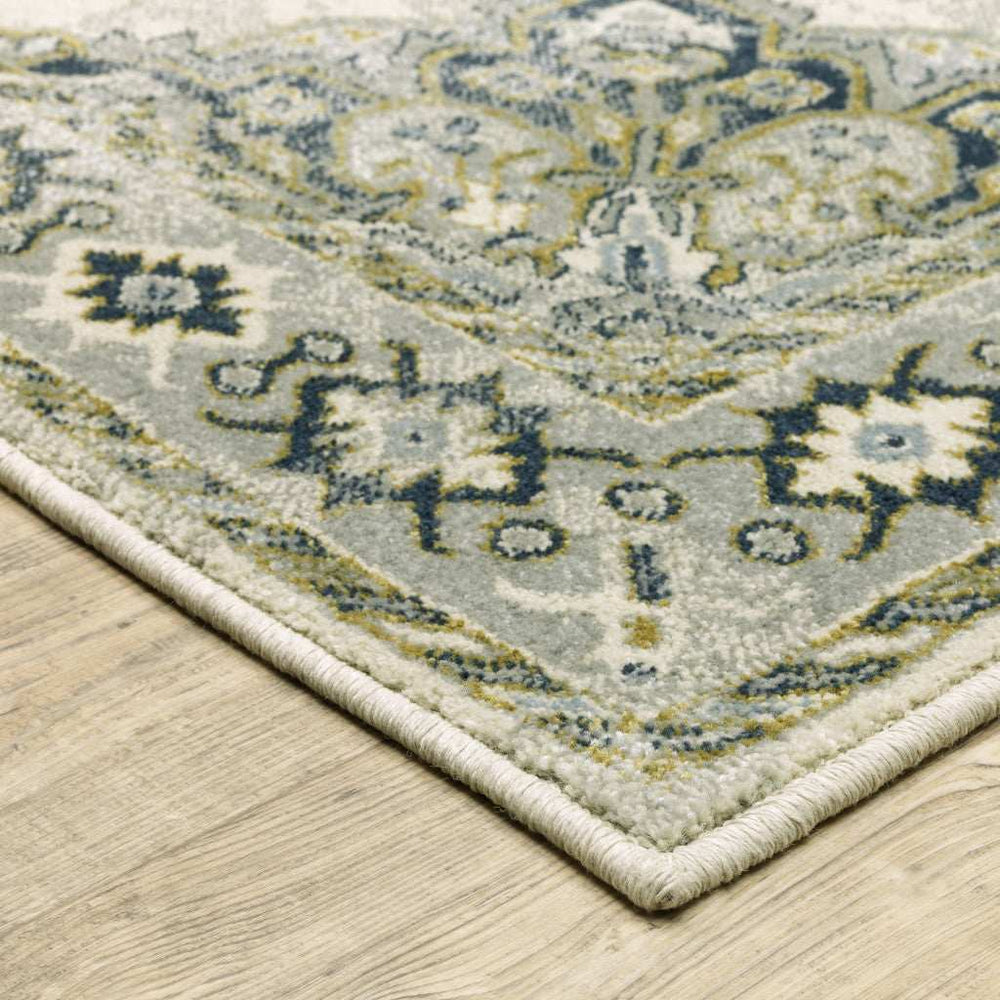 10' X 13' Ivory Blue Teal Grey And Olive Green Oriental Power Loom Stain Resistant Area Rug - Homeroots - Flyclothing LLC